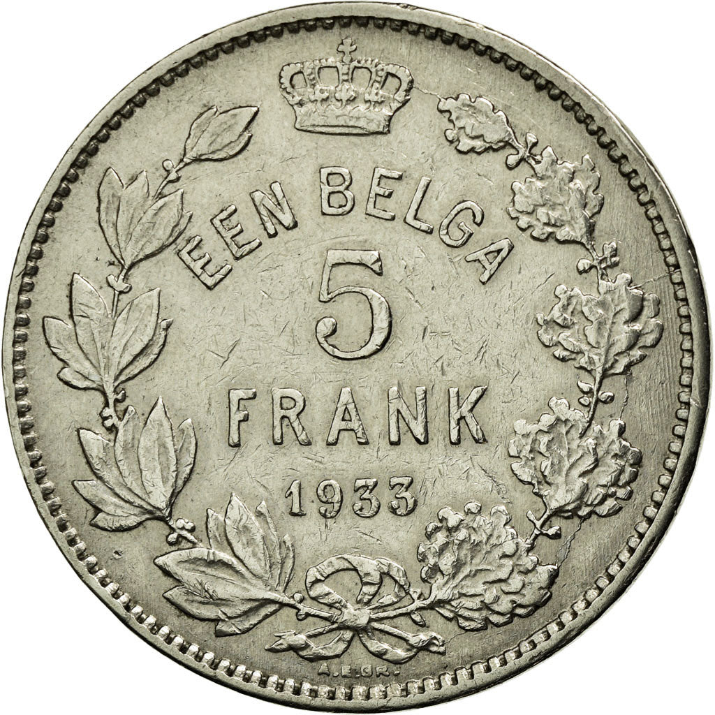 Munten, België, 5 Francs, 5 Frank, 1933, ZF+, Nickel, KM:98
