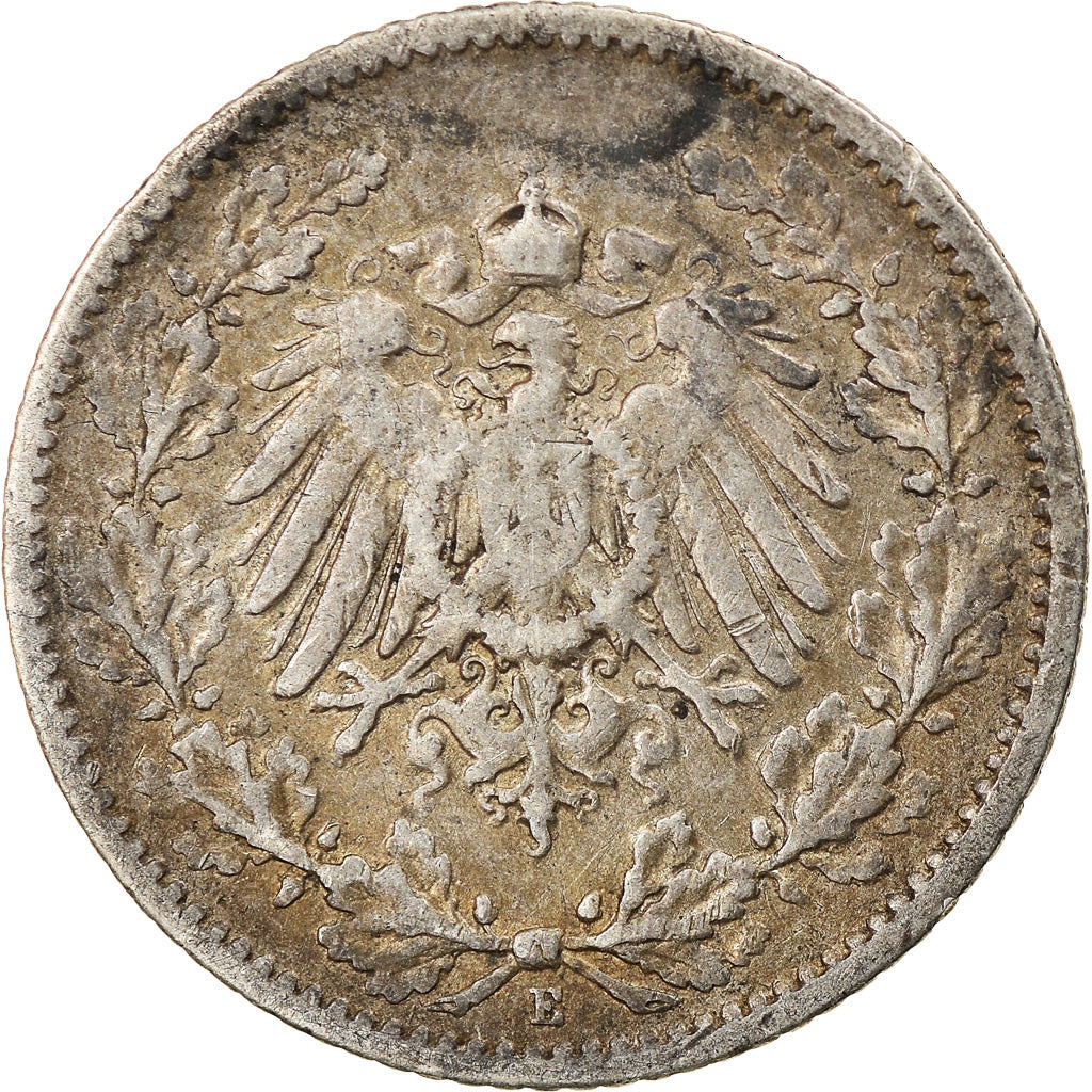 Moneda, ALEMANIA - IMPERIO, 1/2 Mark, 1905, Muldenhütten, BC, Plata, KM:17