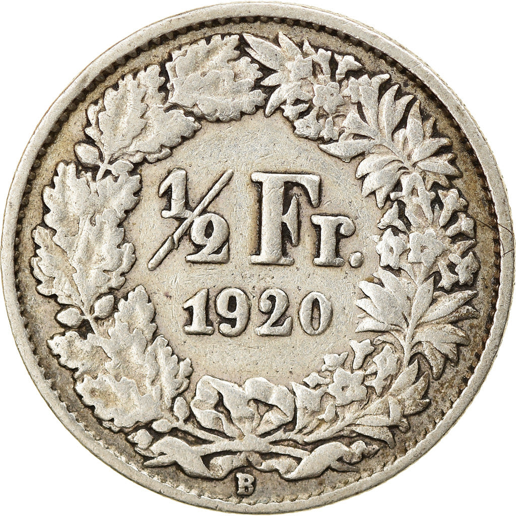 Coin, Switzerland, 1/2 Franc, 1920, Bern, EF(40-45), Silver, KM:23