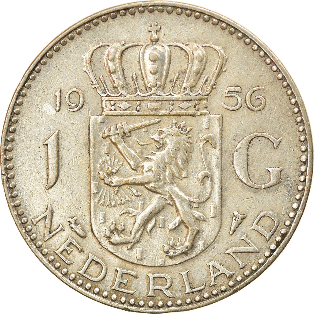Coin, Netherlands, Juliana, Gulden, 1956, AU(50-53), Silver, KM:184