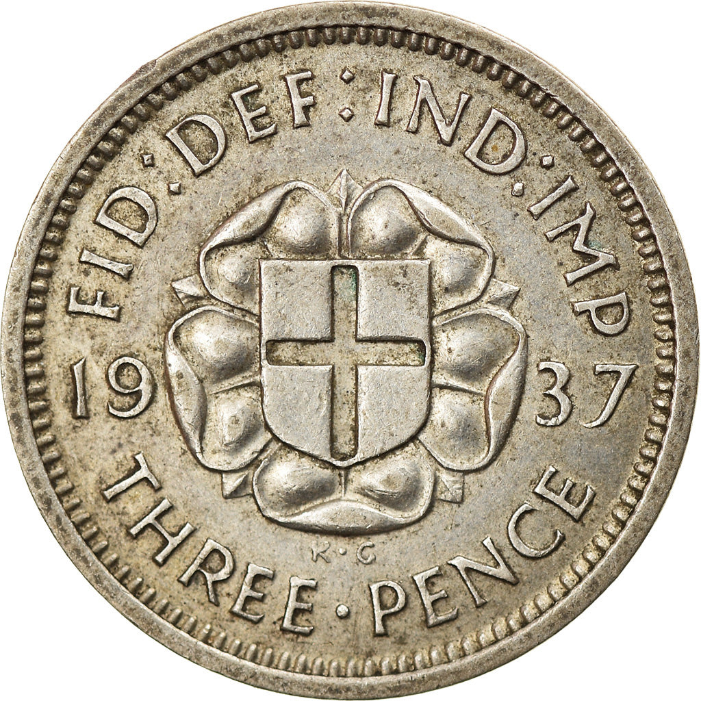 Moeda, Grã-Bretanha, George VI, 3 Pence, 1937, AU(50-53), Prata, KM:848