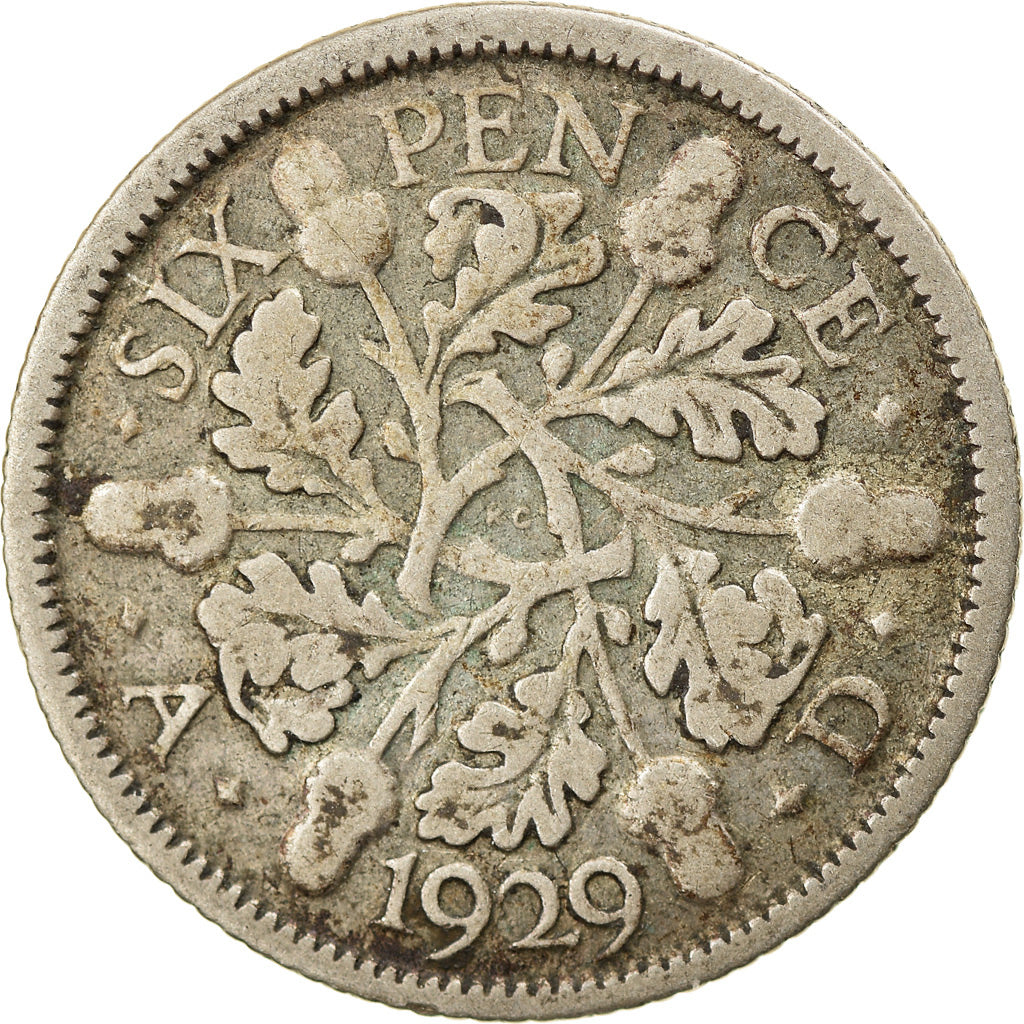 Moneda, Gran Bretaña, George V, 6 Pence, 1929, BC+, Plata, KM:832