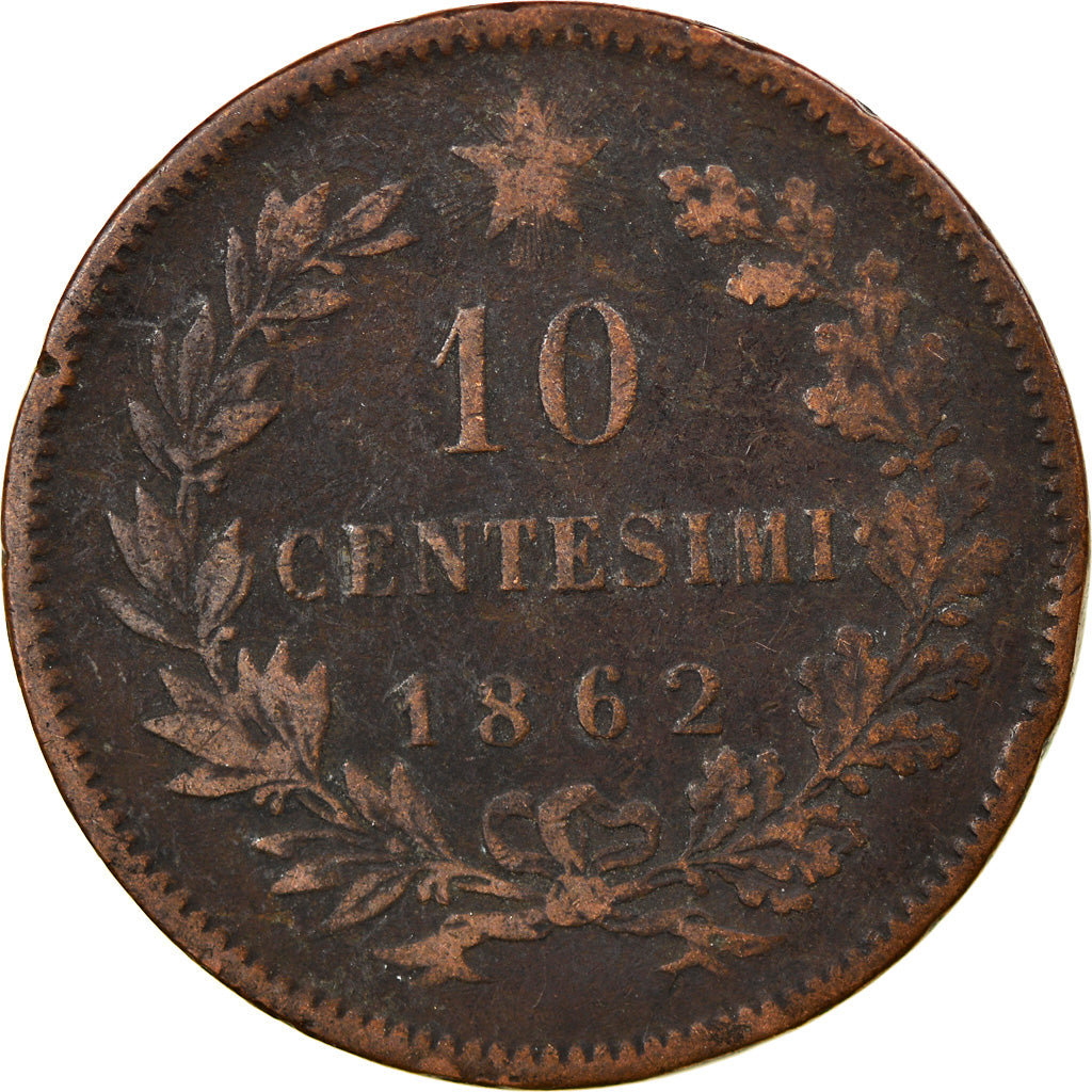 Moeda, Itália, Vittorio Emanuele II, 10 Centesimi, 1862, Milan, VF(30-35)