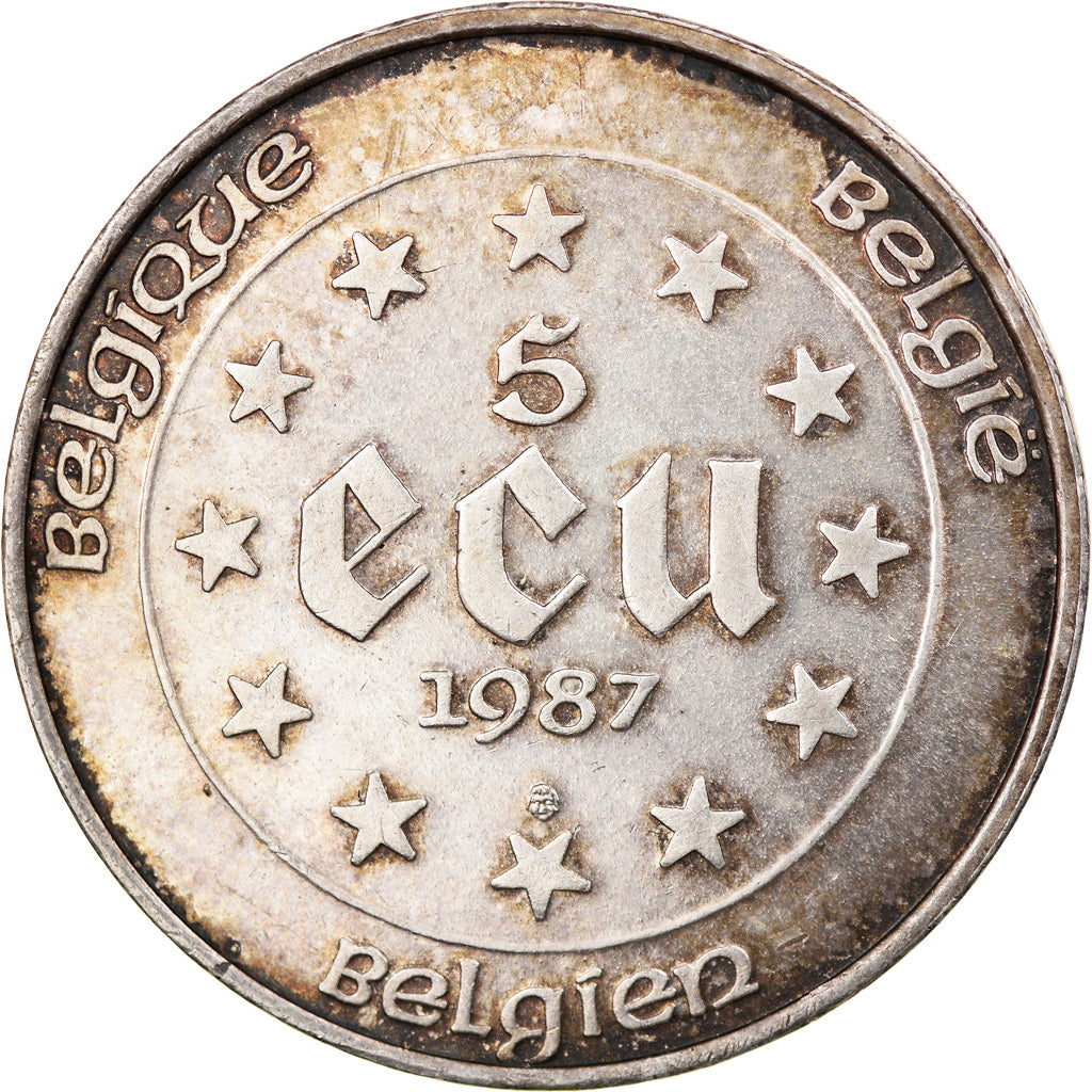 Münze, Belgien, 5 Ecu, 1987, SS+, Silber, KM:166