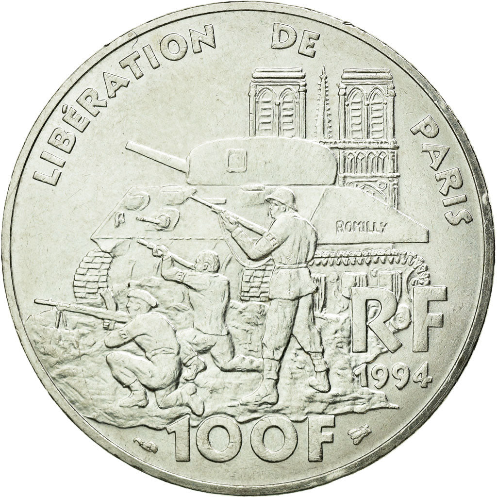 Coin, France, Libération de Paris, 100 Francs, 1994, AU(50-53), Silver