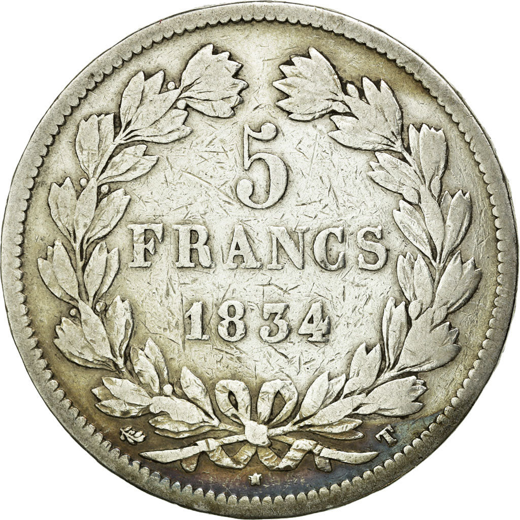 Münze, Frankreich, Louis-Philippe, 5 Francs, 1834, Nantes, S, Silber, KM:749.12