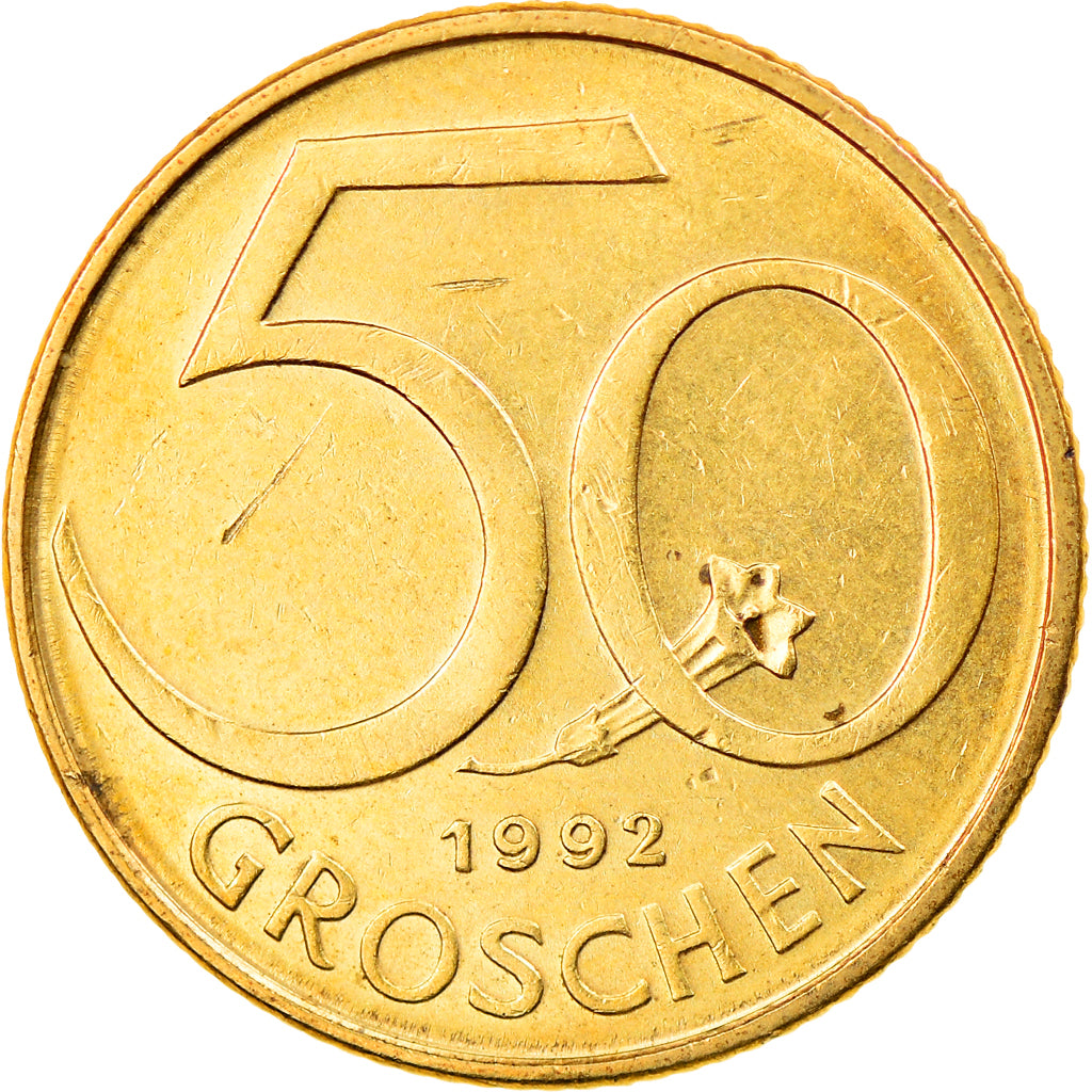 Münze, Österreich, 50 Groschen, 1992, SS, Aluminum-Bronze, KM:2885