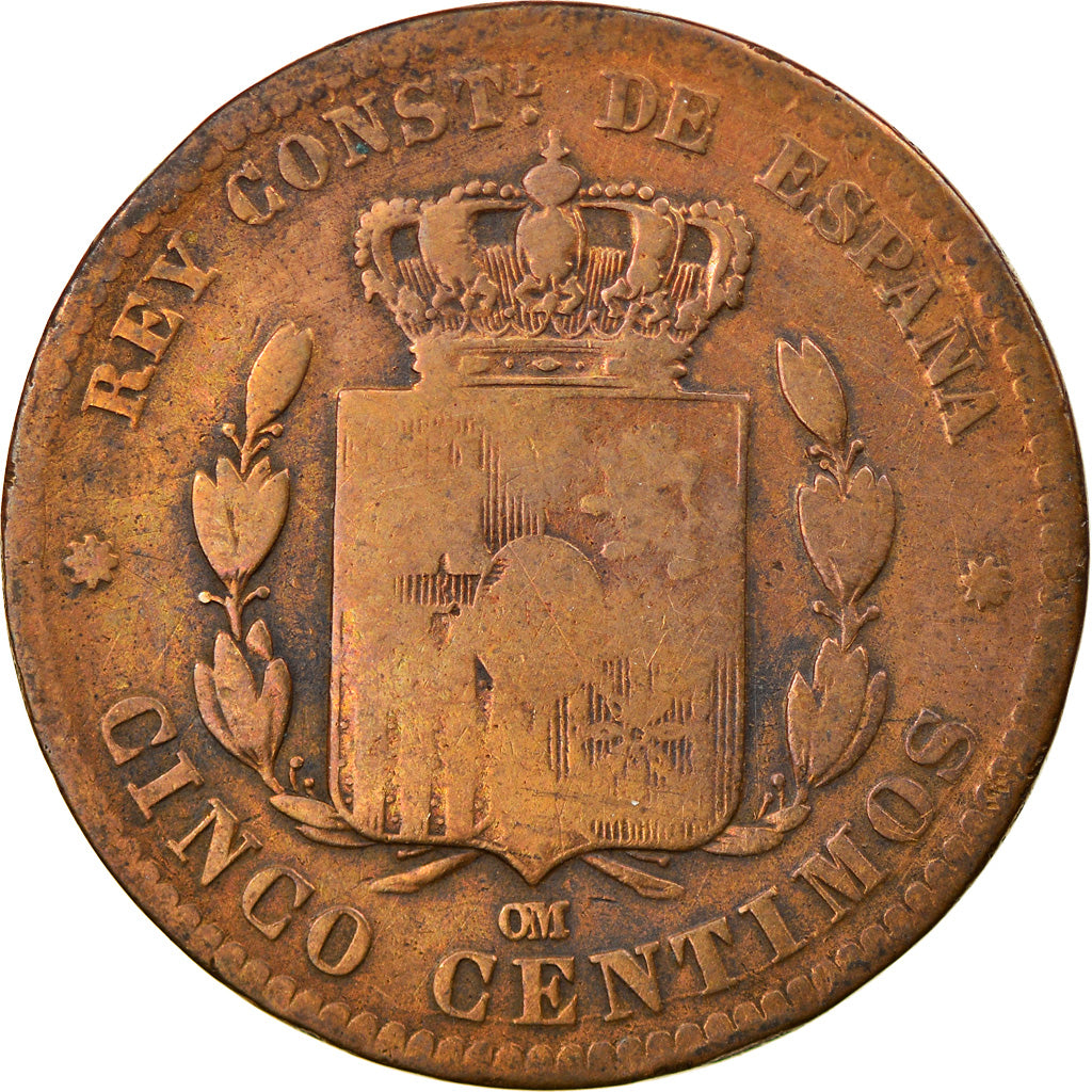 Coin, Spain, Alfonso XII, 5 Centimos, 1879, Madrid, VF(20-25), Bronze, KM:674