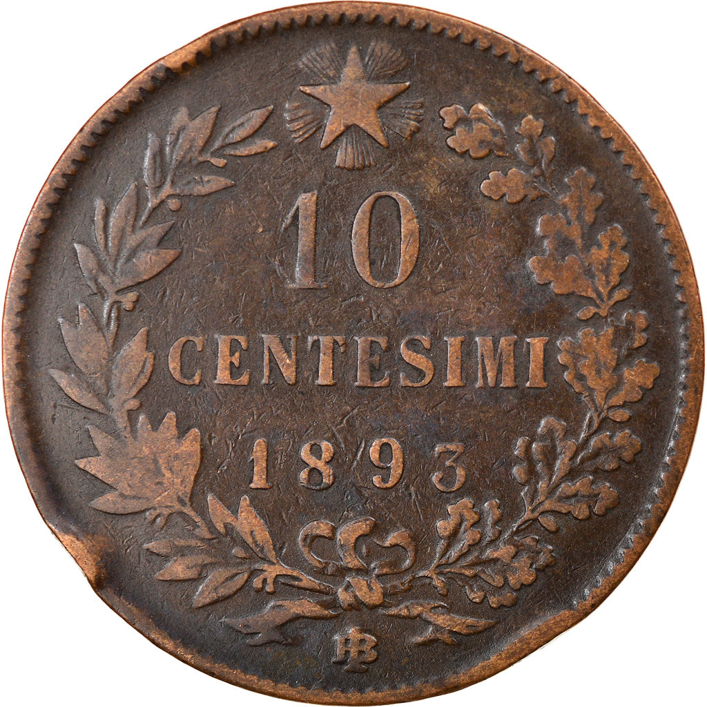 Coin, Italy, Umberto I, 10 Centesimi, 1893, Birmingham, EF(40-45), Copper
