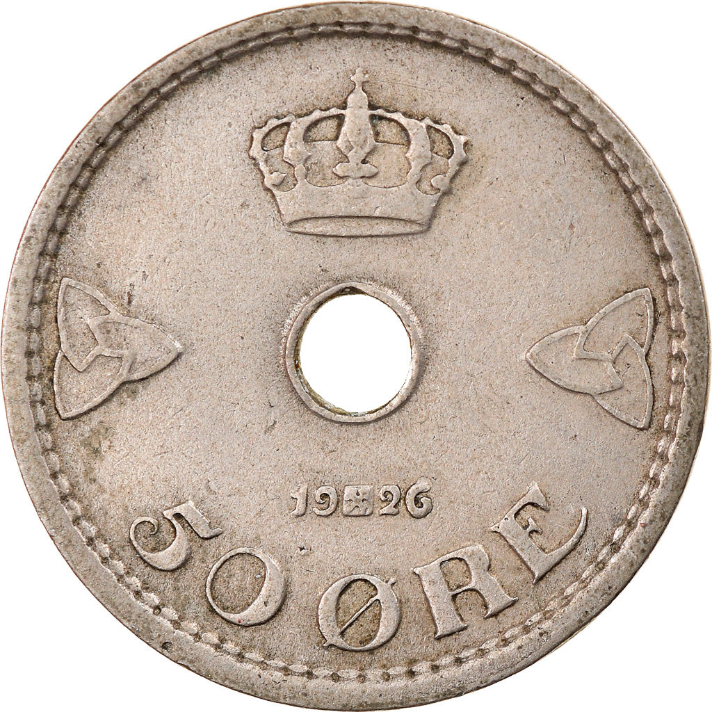 Moneta, Norvegia, Haakon VII, 50 Öre, 1926, BB, Rame-nichel, KM:386