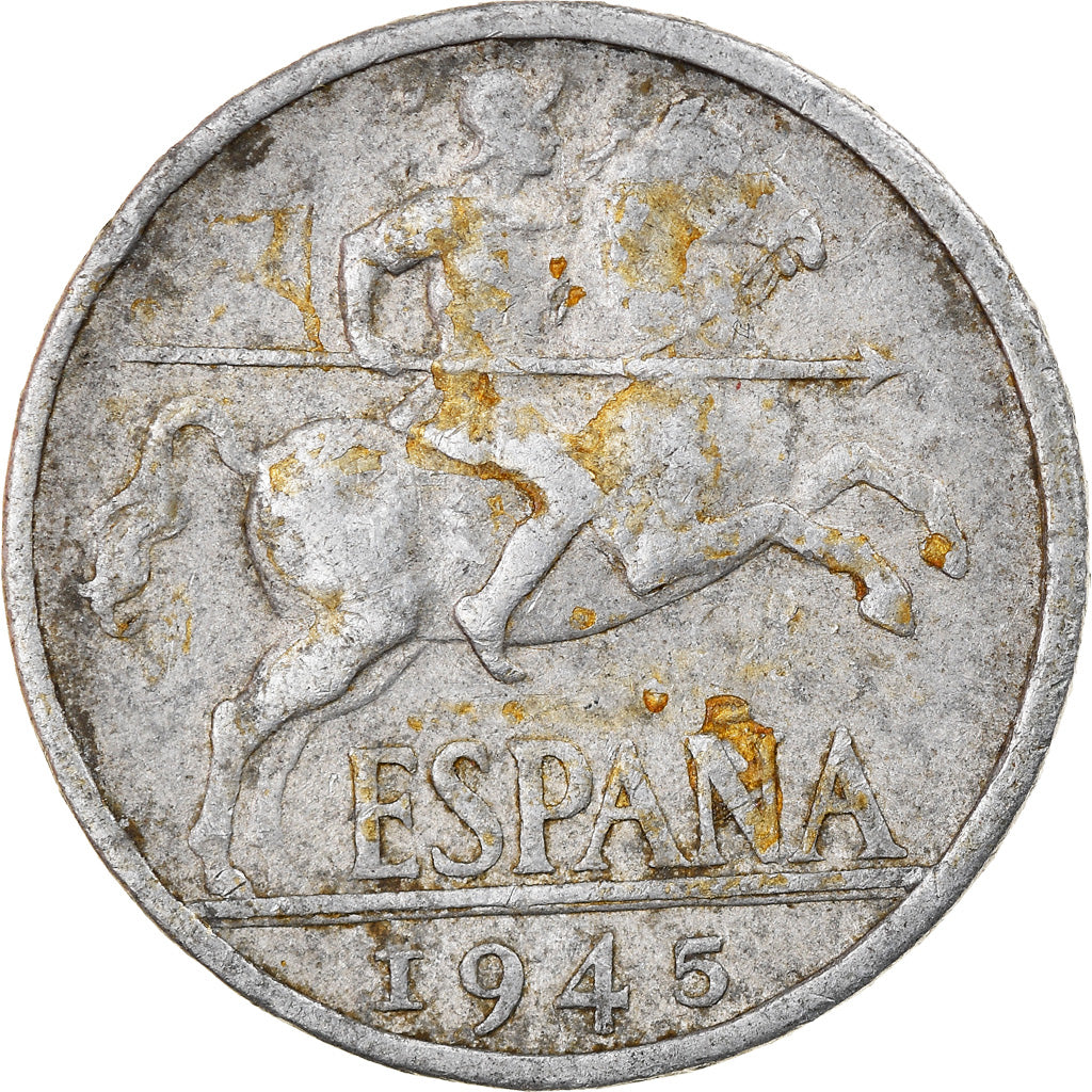 Moneda, España, 10 Centimos, 1945, BC+, Aluminio, KM:766