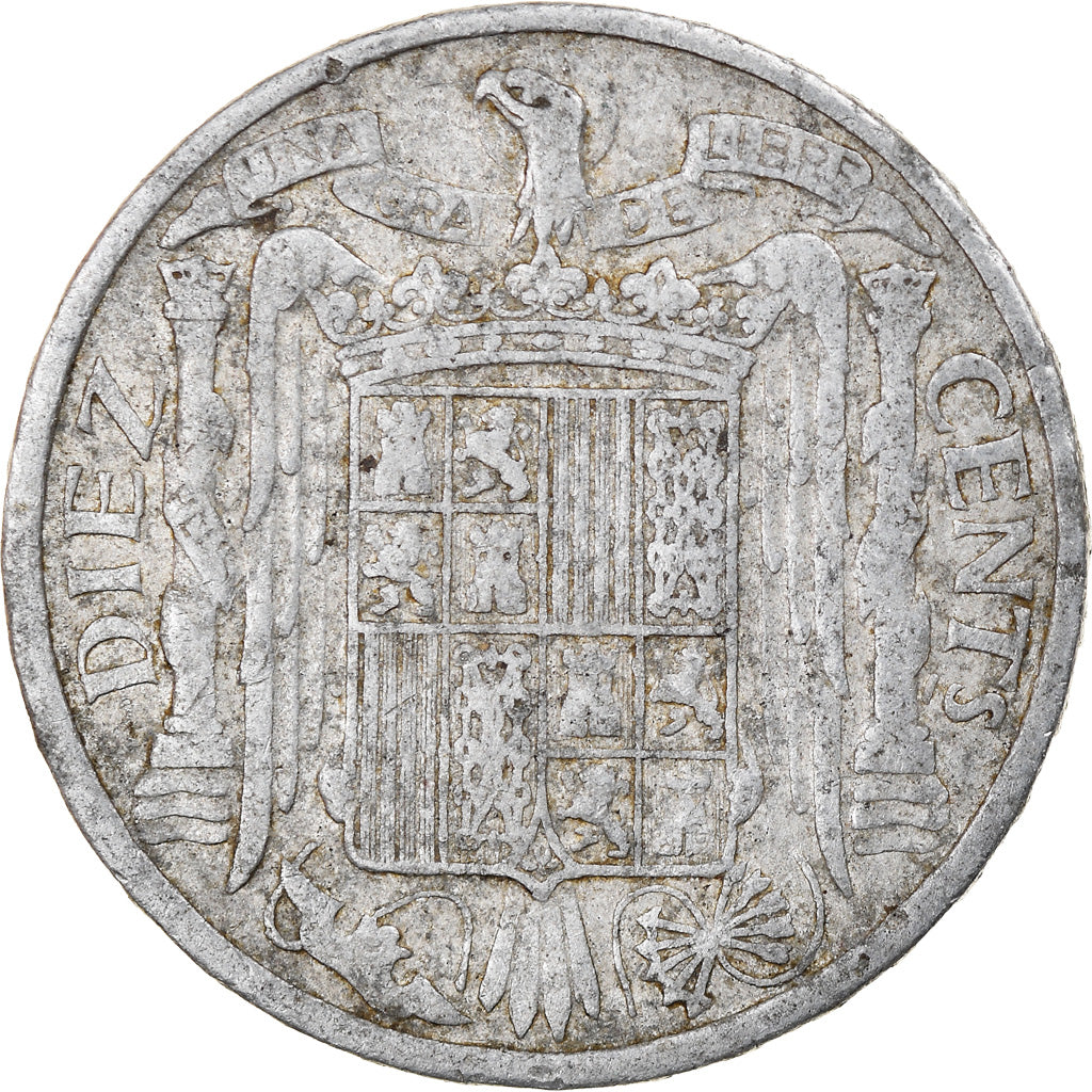 Moneda, España, 10 Centimos, 1945, BC+, Aluminio, KM:766