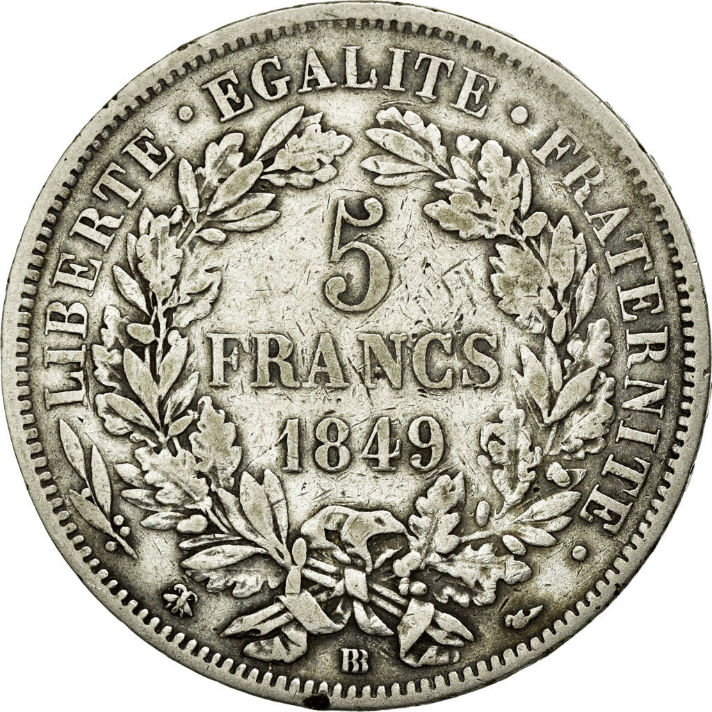 Coin, France, Cérès, 5 Francs, 1849, Strasbourg, EF(40-45), Silver, KM:761.2