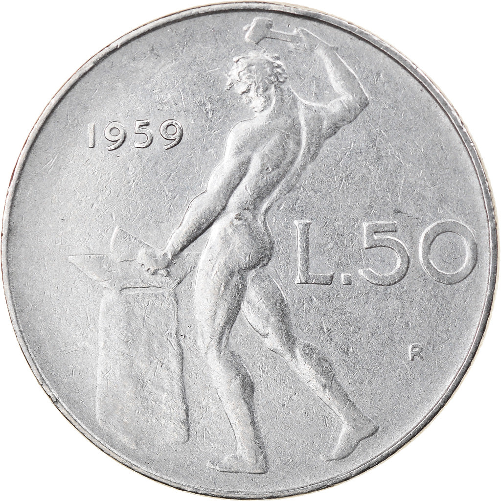 Coin, Italy, 50 Lire, 1959, Rome, EF(40-45), Stainless Steel, KM:95.1