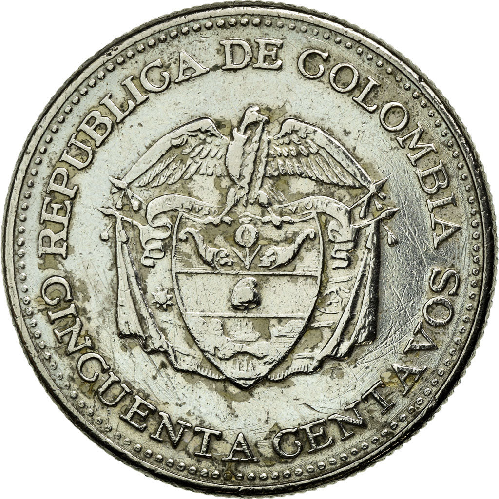 Moneta, Colombia, 50 Centavos, 1959, BB+, Rame-nichel, KM:217