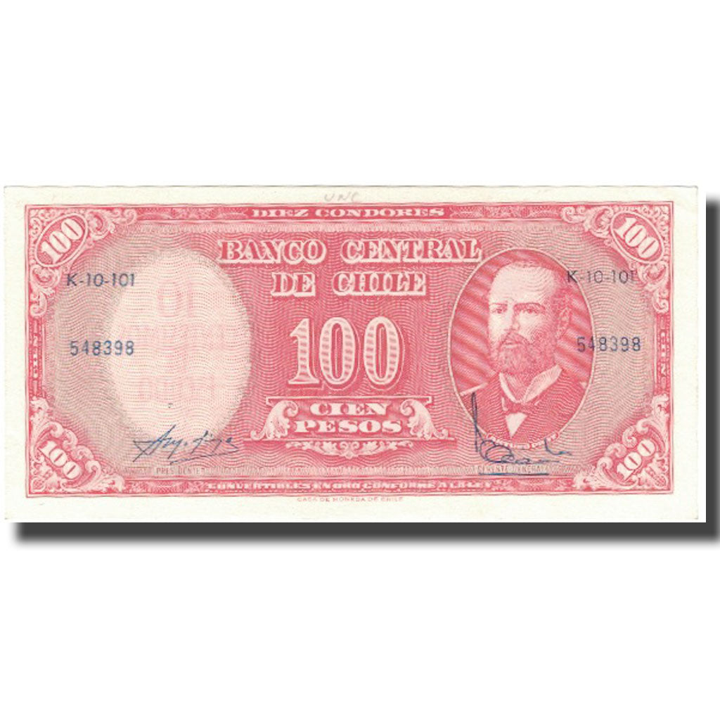 Billet, Chile, 10 Centesimos on 100 Pesos, UNDATED (1960-1961), KM:127a, SUP+