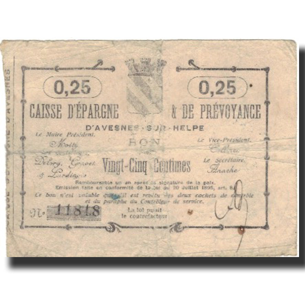 Frankrijk, Avesnes-sur-Helpe, 25 Centimes, 1915, B+