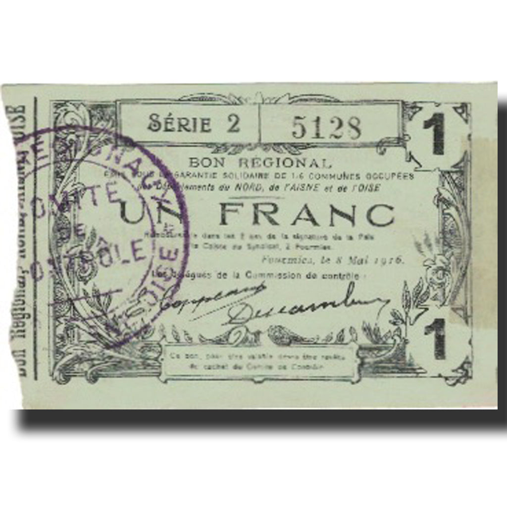 Francia, Laon, 1 Franc, 1916, BB+, Pirot:02-1309