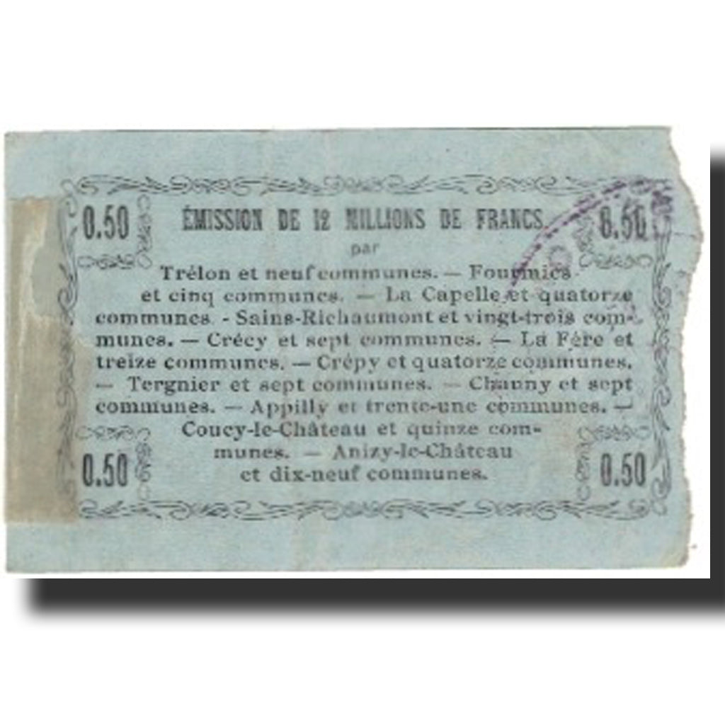 Banconote, Pirot:02-1308, BB+, Laon, 50 Centimes, 1916, Francia