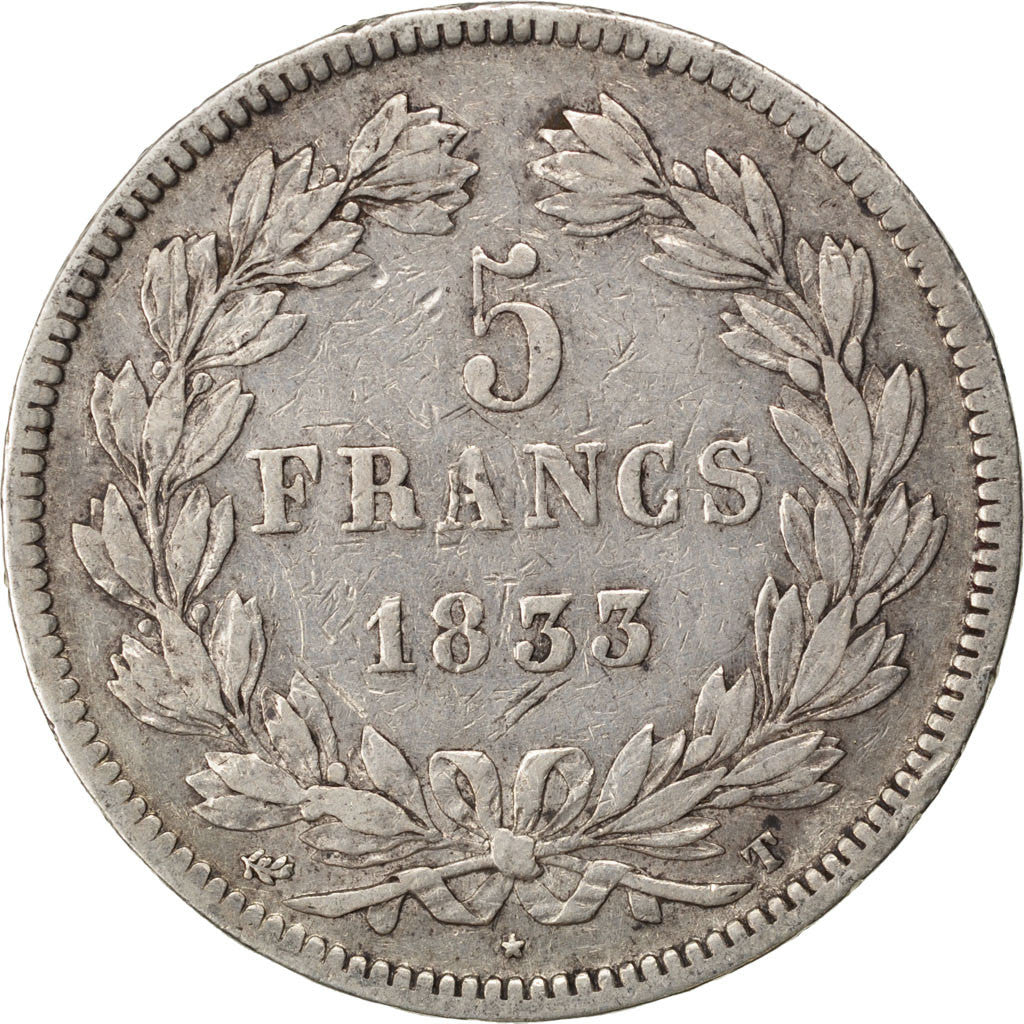 Coin, France, Louis-Philippe, 5 Francs, 1833, Nantes, VF(30-35), Silver