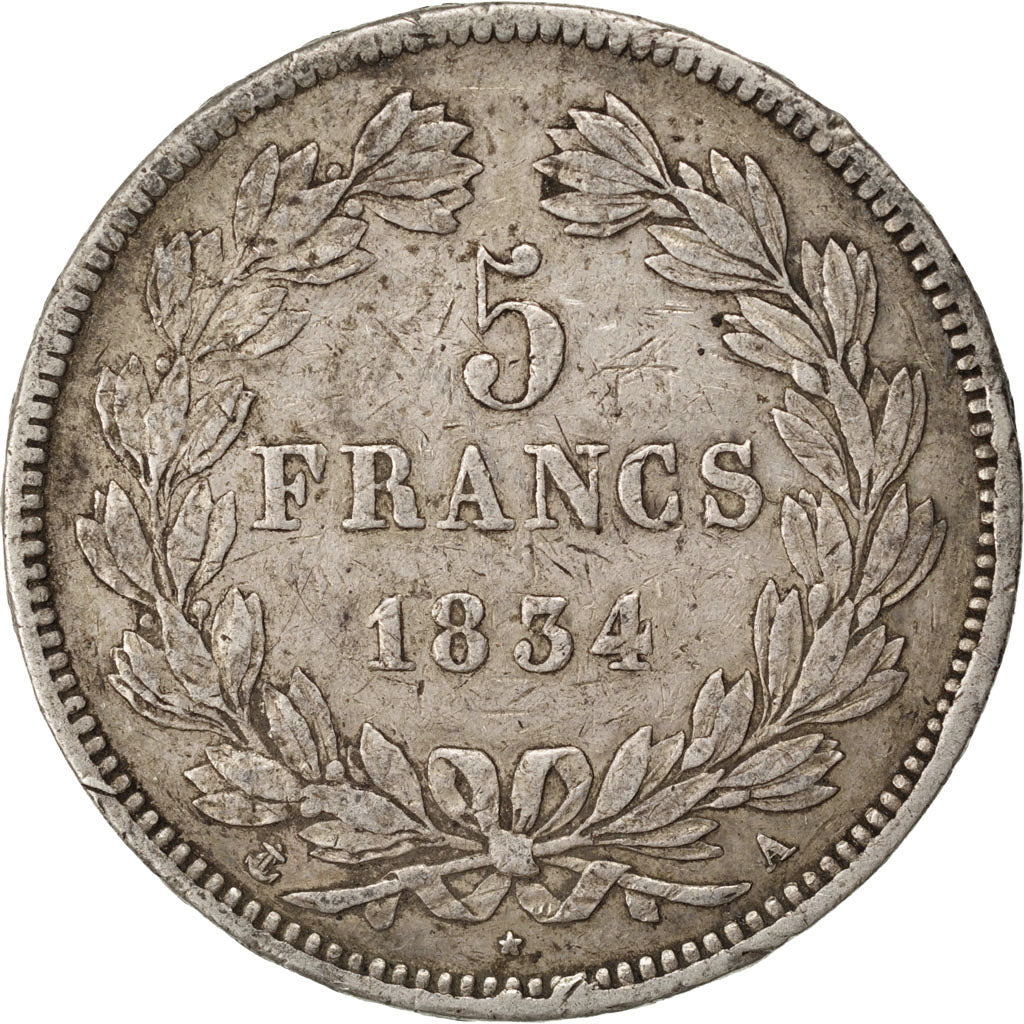 Coin, France, Louis-Philippe, 5 Francs, 1834, Paris, VF(30-35), Silver