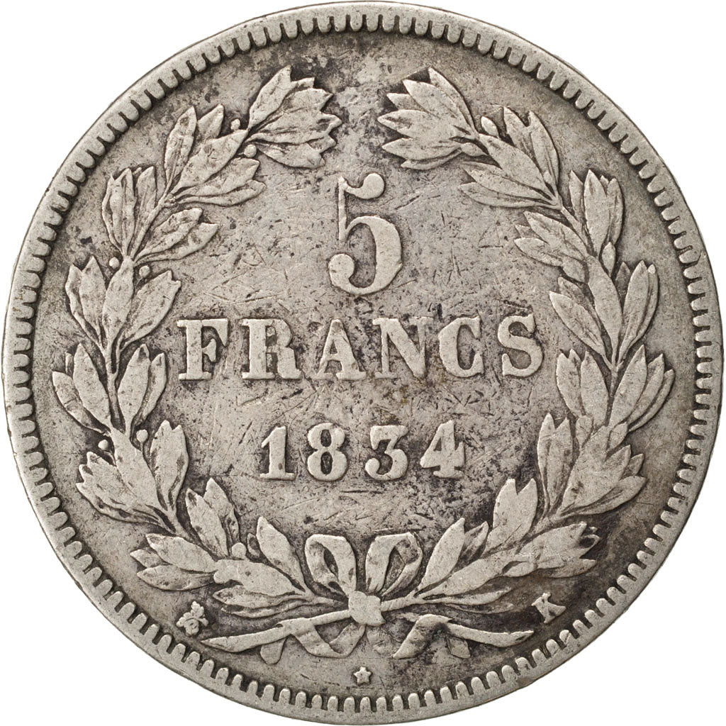 Munten, Frankrijk, Louis-Philippe, 5 Francs, 1834, Bordeaux, FR, Zilver