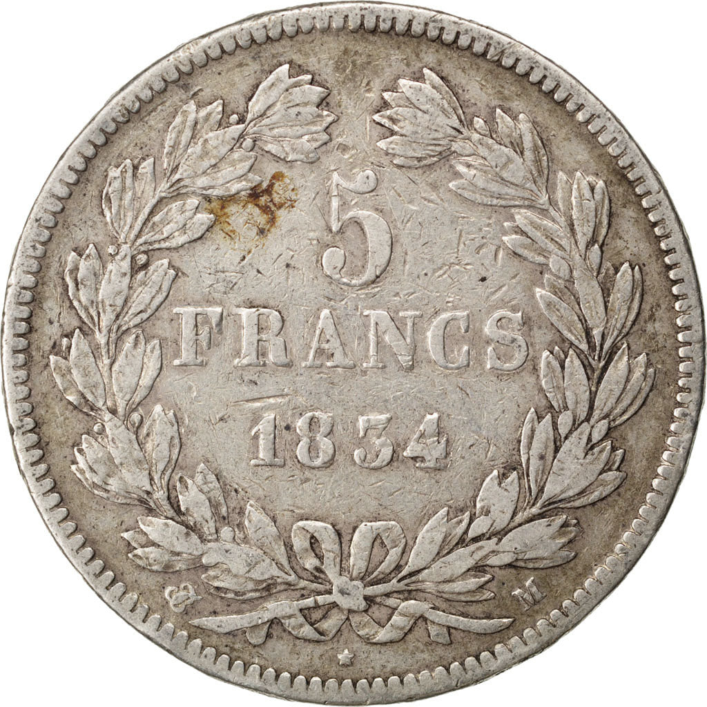 Munten, Frankrijk, Louis-Philippe, 5 Francs, 1834, Toulouse, ZF, Zilver