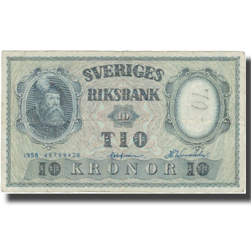 Banknote, Sweden, 10 Kronor, 1958, 1958, KM:43e, VF(20-25)