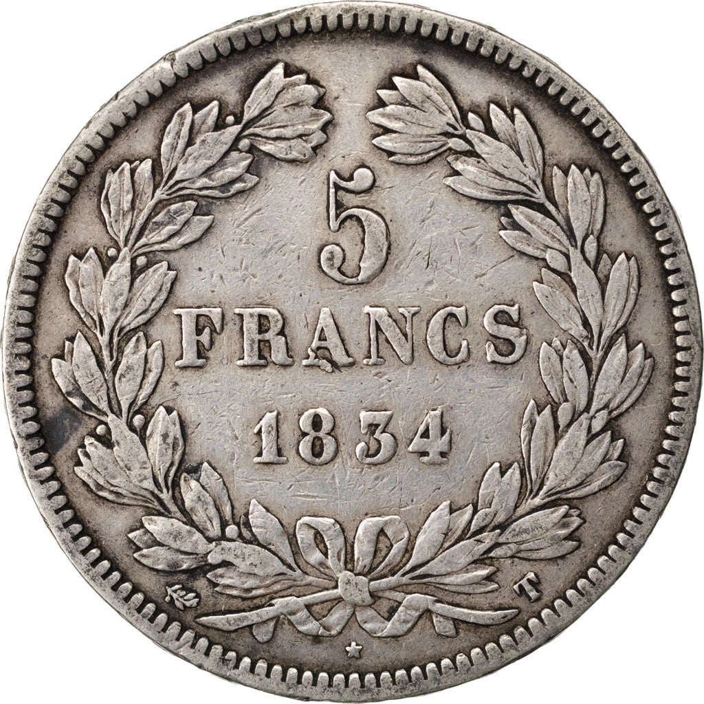 Monnaie, France, Louis-Philippe, 5 Francs, 1834, Nantes, TTB, Argent, KM:749.12
