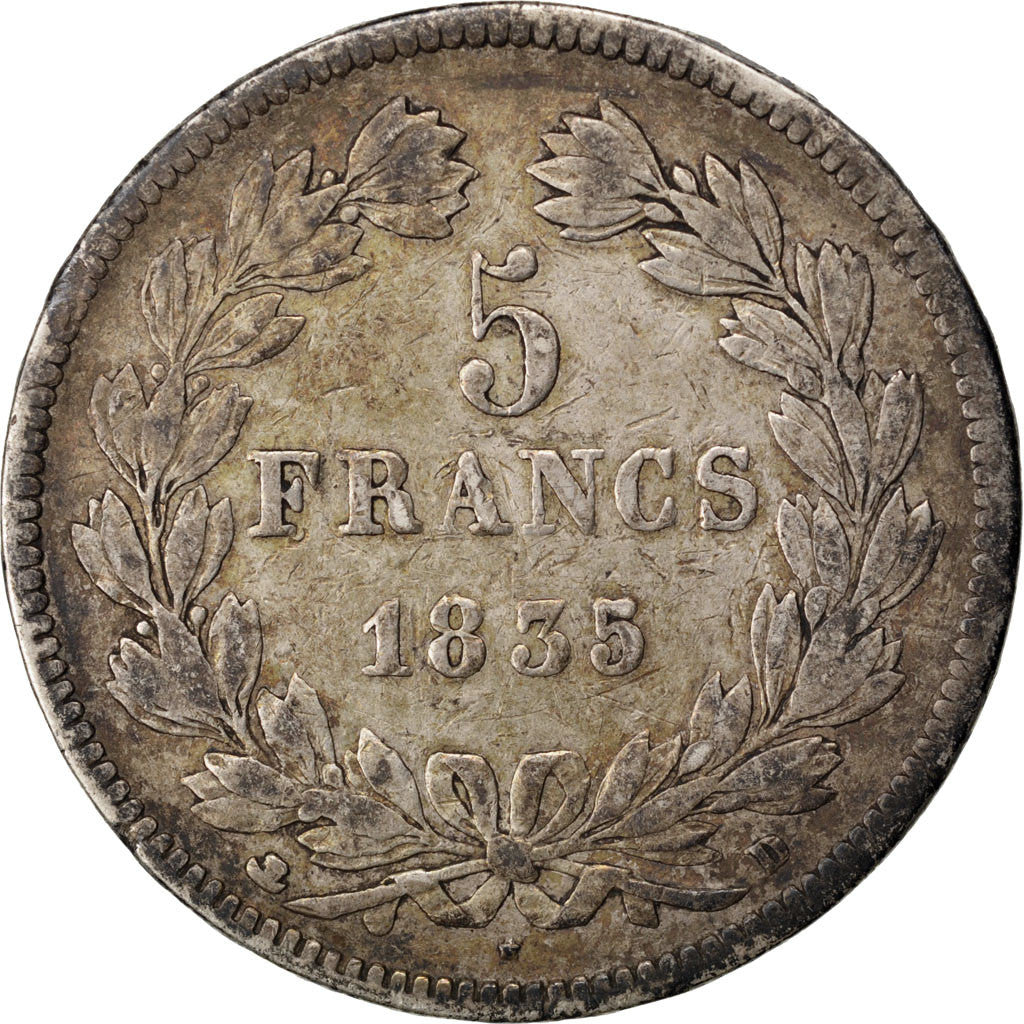 Coin, France, Louis-Philippe, 5 Francs, 1835, Lyon, VF(30-35), Silver, KM:749.4