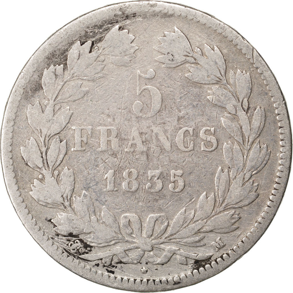 Moneta, Francia, Louis-Philippe, 5 Francs, 1835, Toulouse, MB, Argento