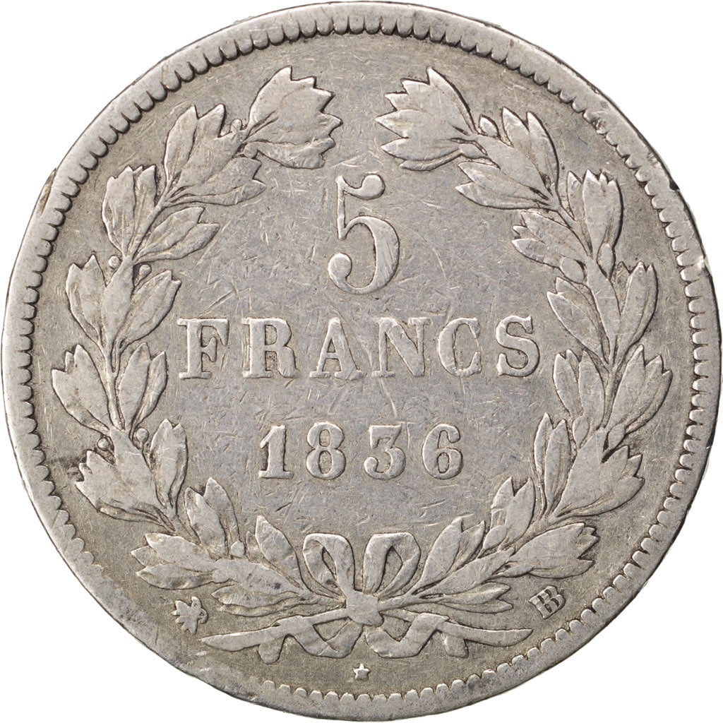 Monnaie, France, Louis-Philippe, 5 Francs, 1836, Strasbourg, TB, Argent
