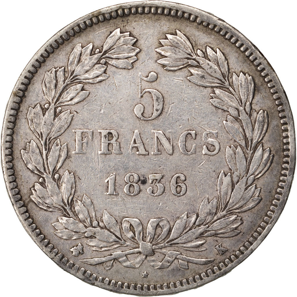 Monnaie, France, Louis-Philippe, 5 Francs, 1836, Bordeaux, TTB, Argent