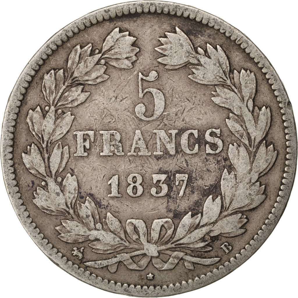 Monnaie, France, Louis-Philippe, 5 Francs, 1837, Rouen, TB, Argent, KM:749.2
