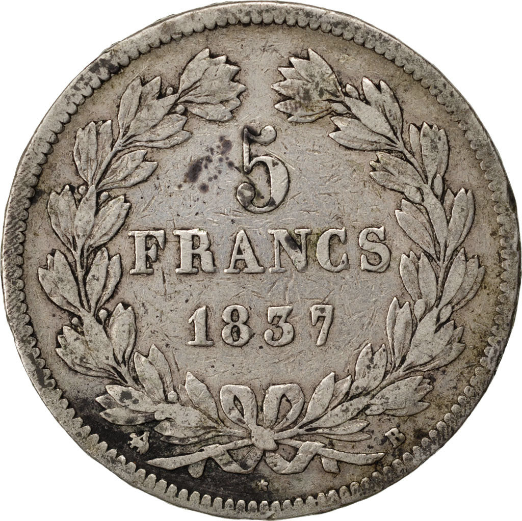 Monnaie, France, Louis-Philippe, 5 Francs, 1837, Rouen, TB+, Argent, KM:749.2