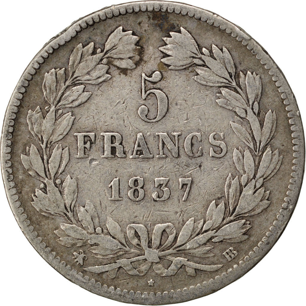 Monnaie, France, Louis-Philippe, 5 Francs, 1837, Strasbourg, TB, Argent