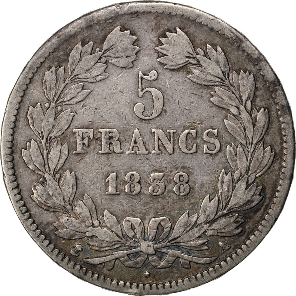 Coin, France, Louis-Philippe, 5 Francs, 1838, Paris, VF(20-25), Silver