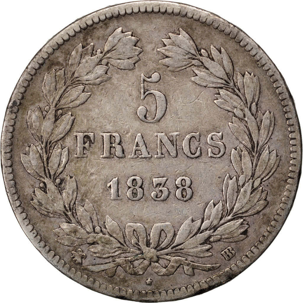 Monnaie, France, Louis-Philippe, 5 Francs, 1838, Strasbourg, TB+, Argent