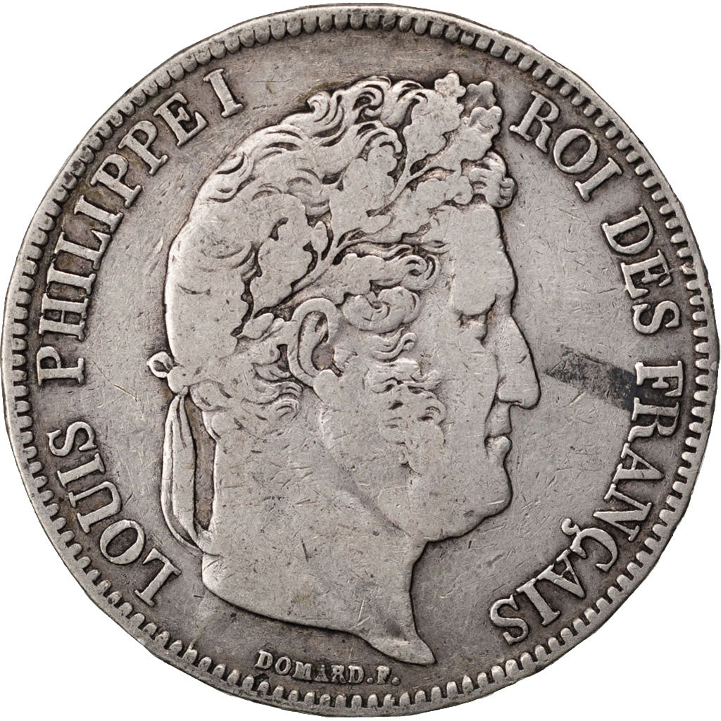 Moneta, Francia, Louis-Philippe, 5 Francs, 1838, Marseille, MB+, Argento