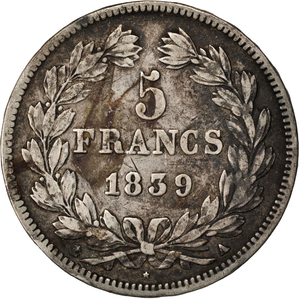 Münze, Frankreich, Louis-Philippe, 5 Francs, 1839, Paris, S+, Silber