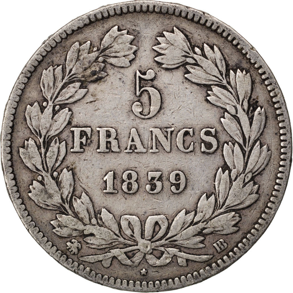 Münze, Frankreich, Louis-Philippe, 5 Francs, 1839, Strasbourg, S+, Silber