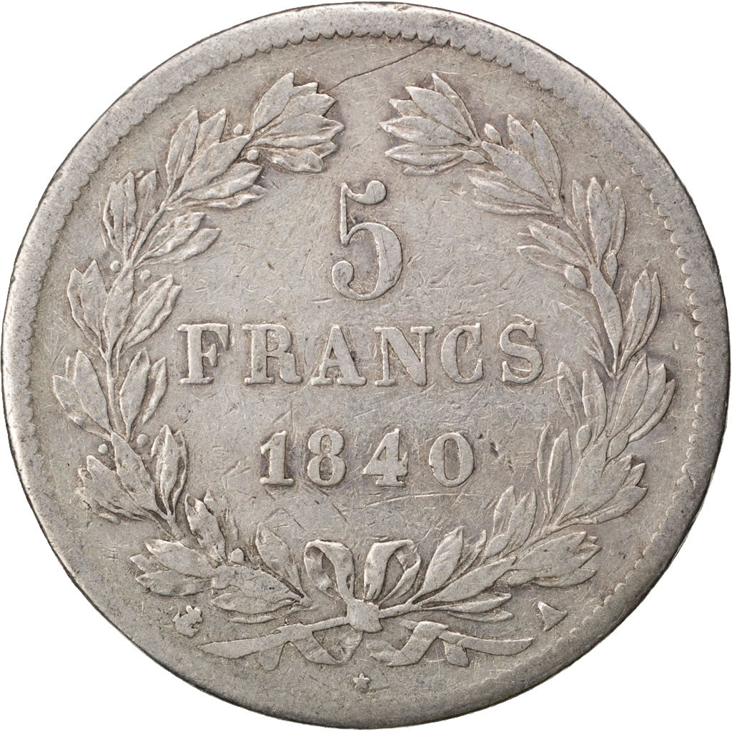 Münze, Frankreich, Louis-Philippe, 5 Francs, 1840, Paris, S, Silber