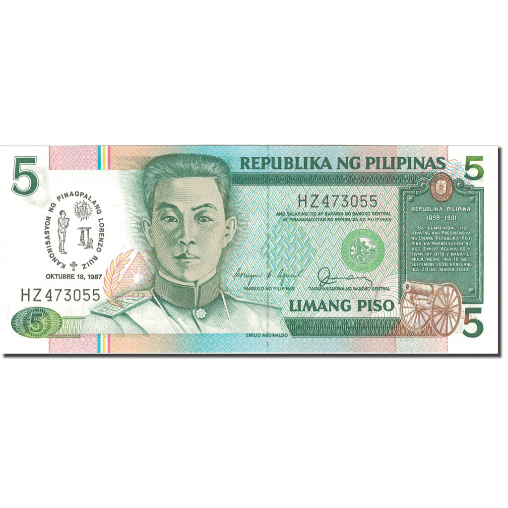 Geldschein, Philippinen, 5 Piso, 1987, 1987-10-18, KM:176a, UNZ