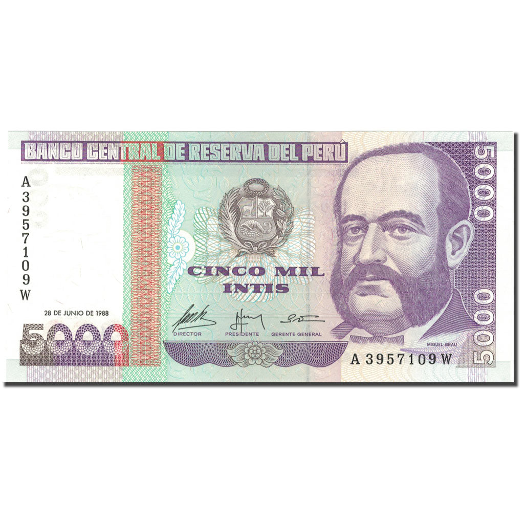 Banknote, Peru, 5000 Intis, 1988, 1988-06-28, KM:137, UNC(65-70)