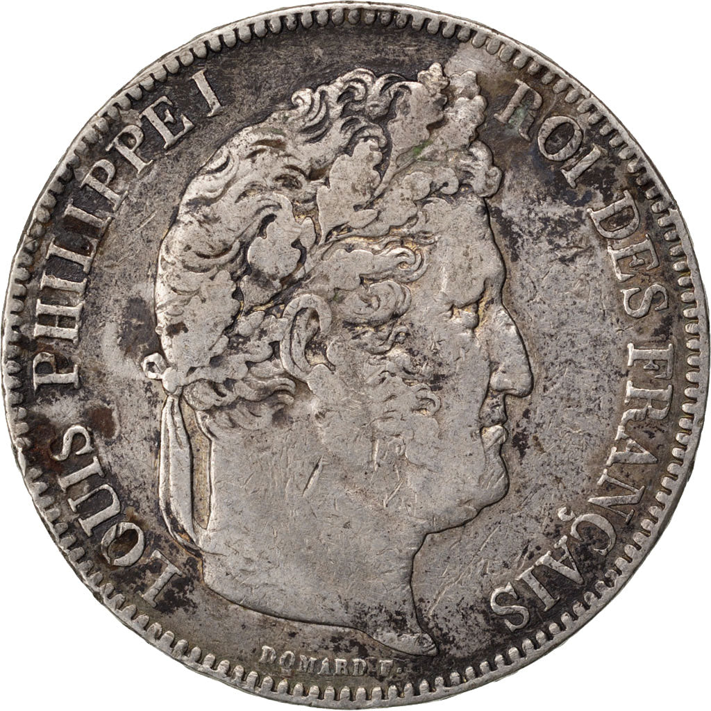 Moneta, Francia, Louis-Philippe, 5 Francs, 1843, Rouen, MB+, Argento, KM:749.2
