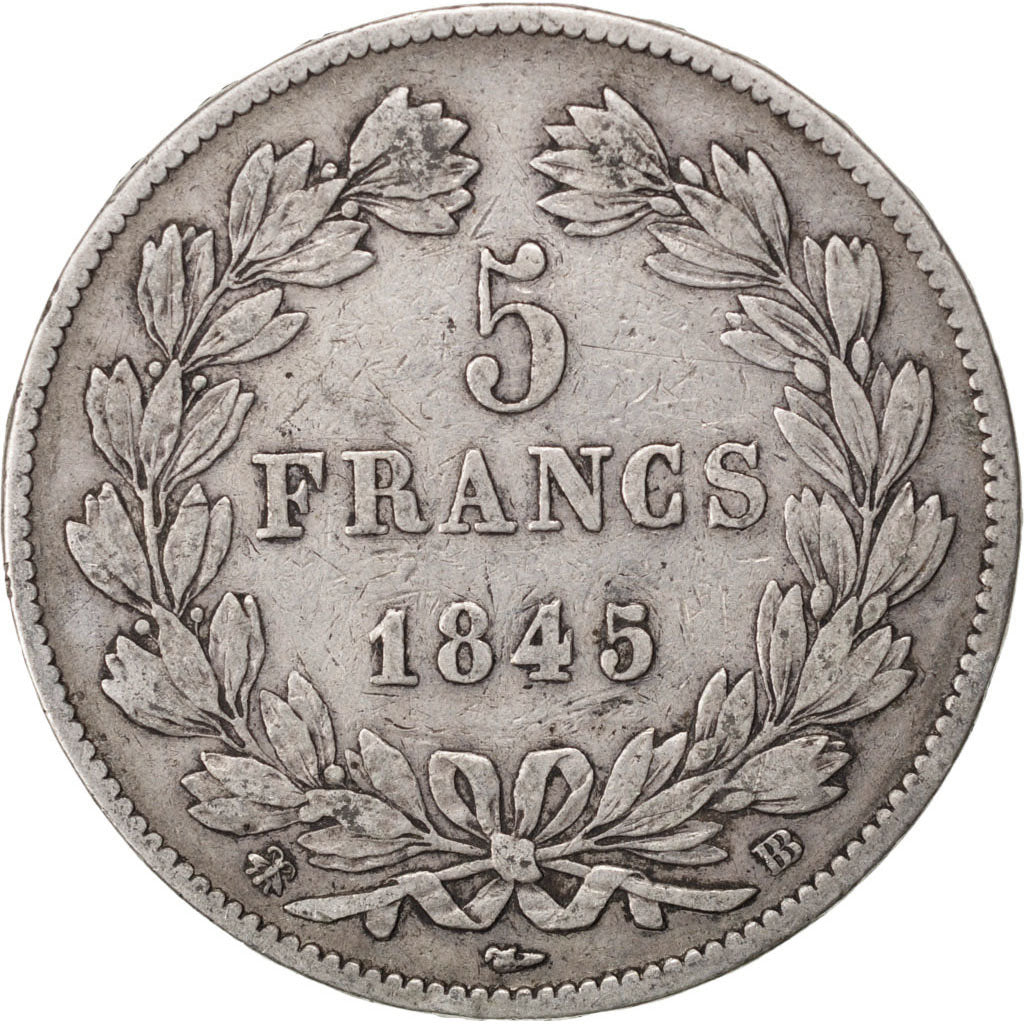 Coin, France, Louis-Philippe, 5 Francs, 1845, Strasbourg, EF(40-45), Silver