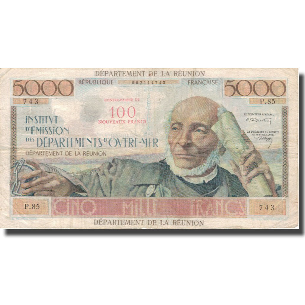 Réunion, 100 Nouveaux Francs on 5000 Francs, P.85, F 15, PMG