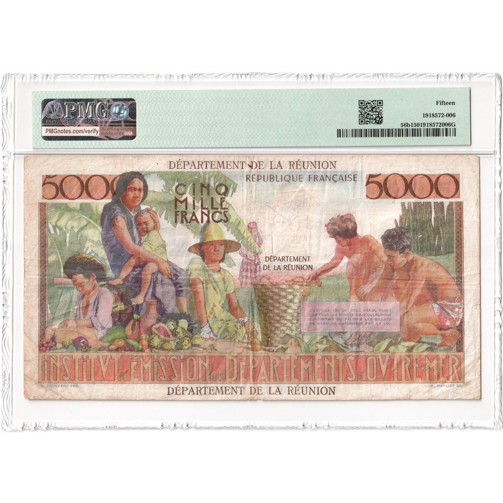 Réunion, 100 Nouveaux Francs on 5000 Francs, P.85, F 15, PMG