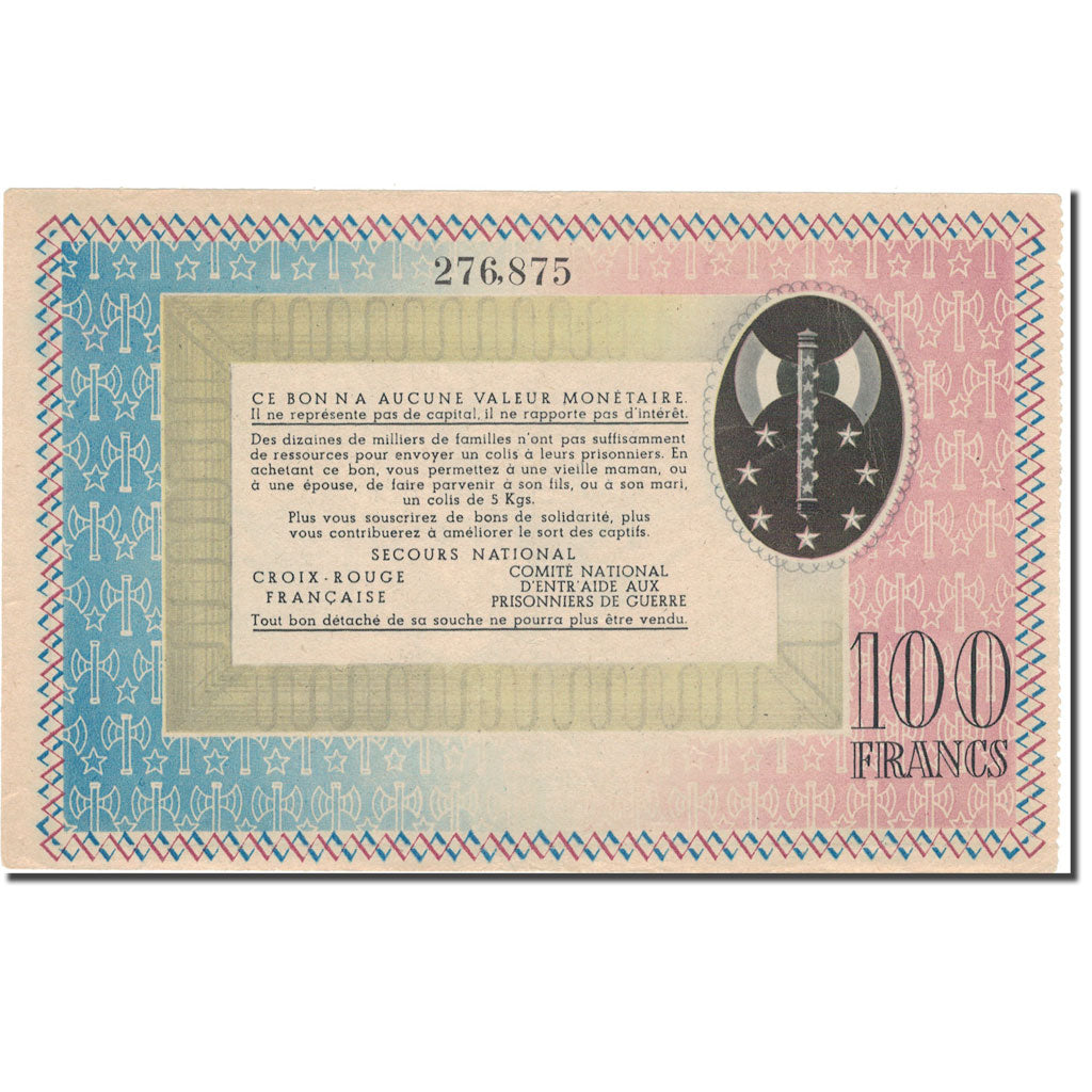 France, Secours National, 100 Francs, Undated (1941), AU(50-53)