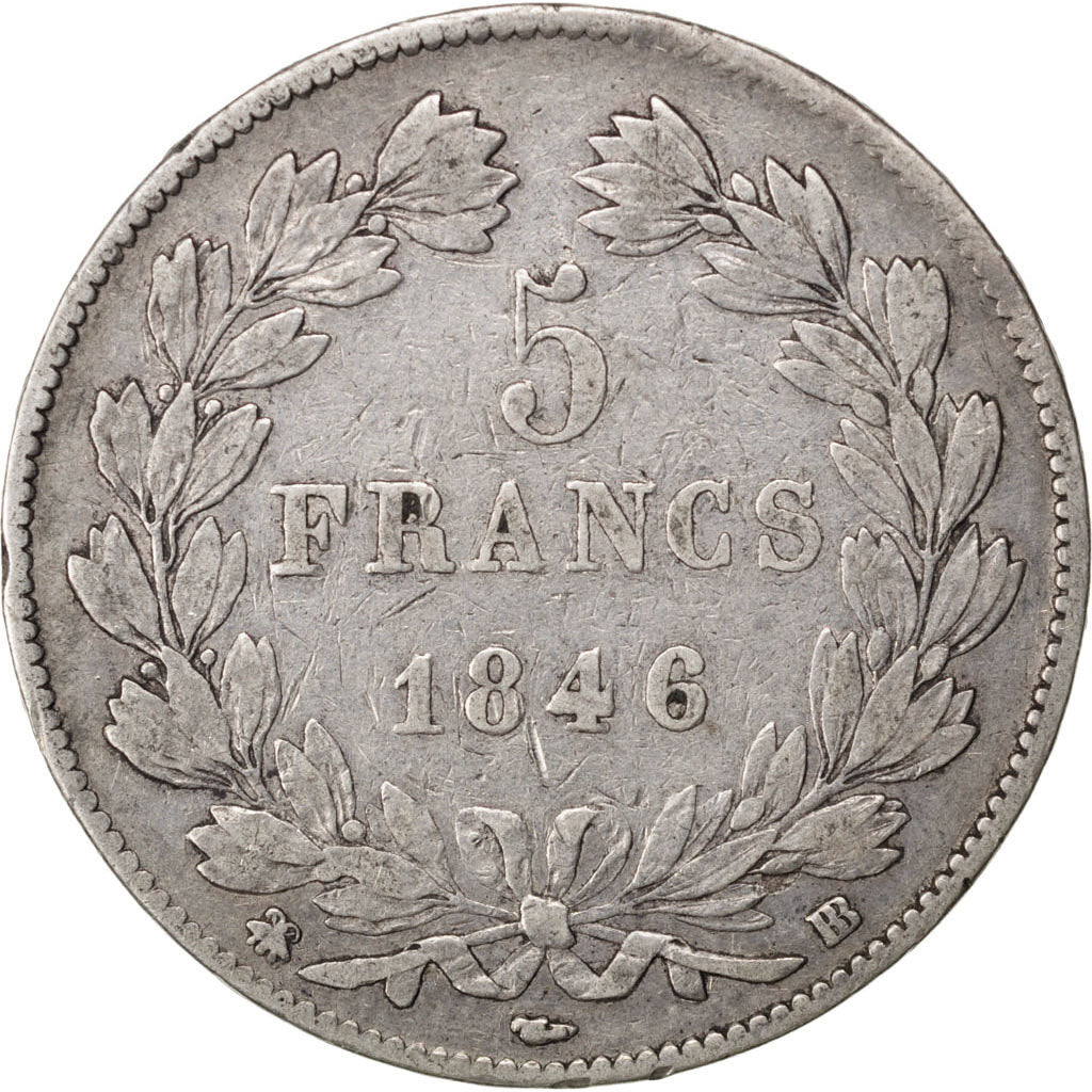 Moneta, Francia, Louis-Philippe, 5 Francs, 1846, Strasbourg, MB+, Argento